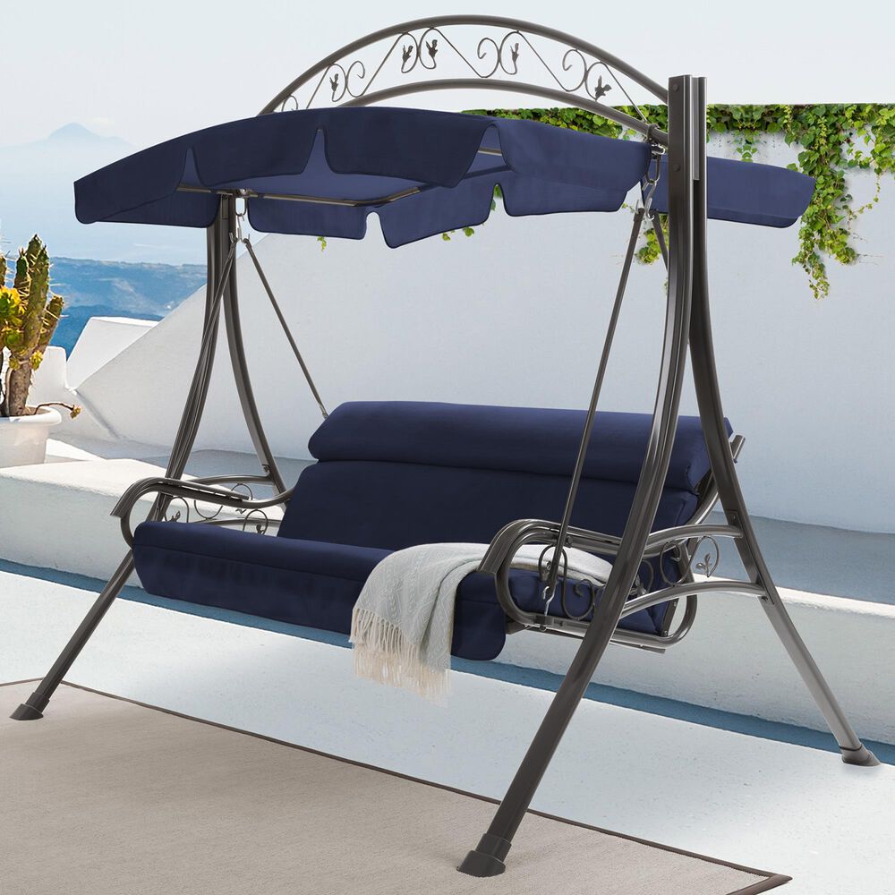 CorLiving Nantucket Patio Swing in Navy Blue, , large