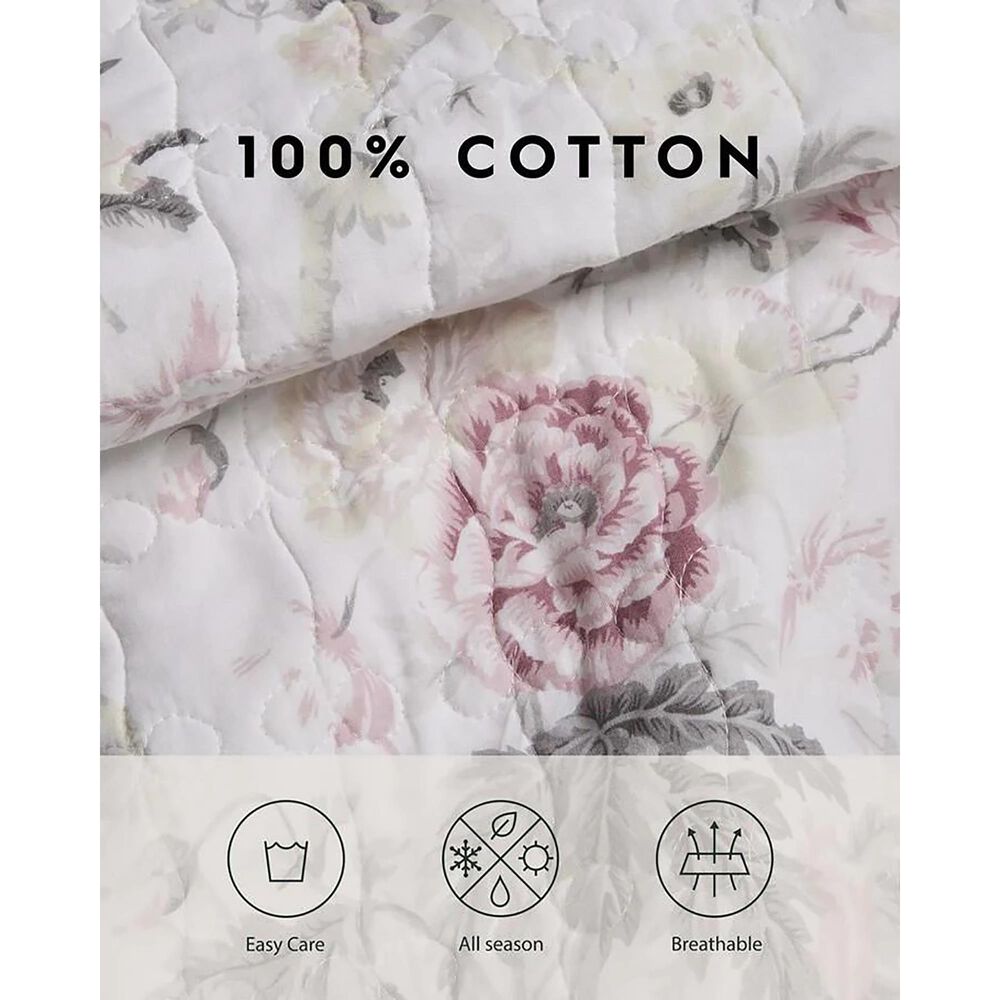 Revman Breezy Floral 3-Piece King Quilt Set in Pastel Grey, , large