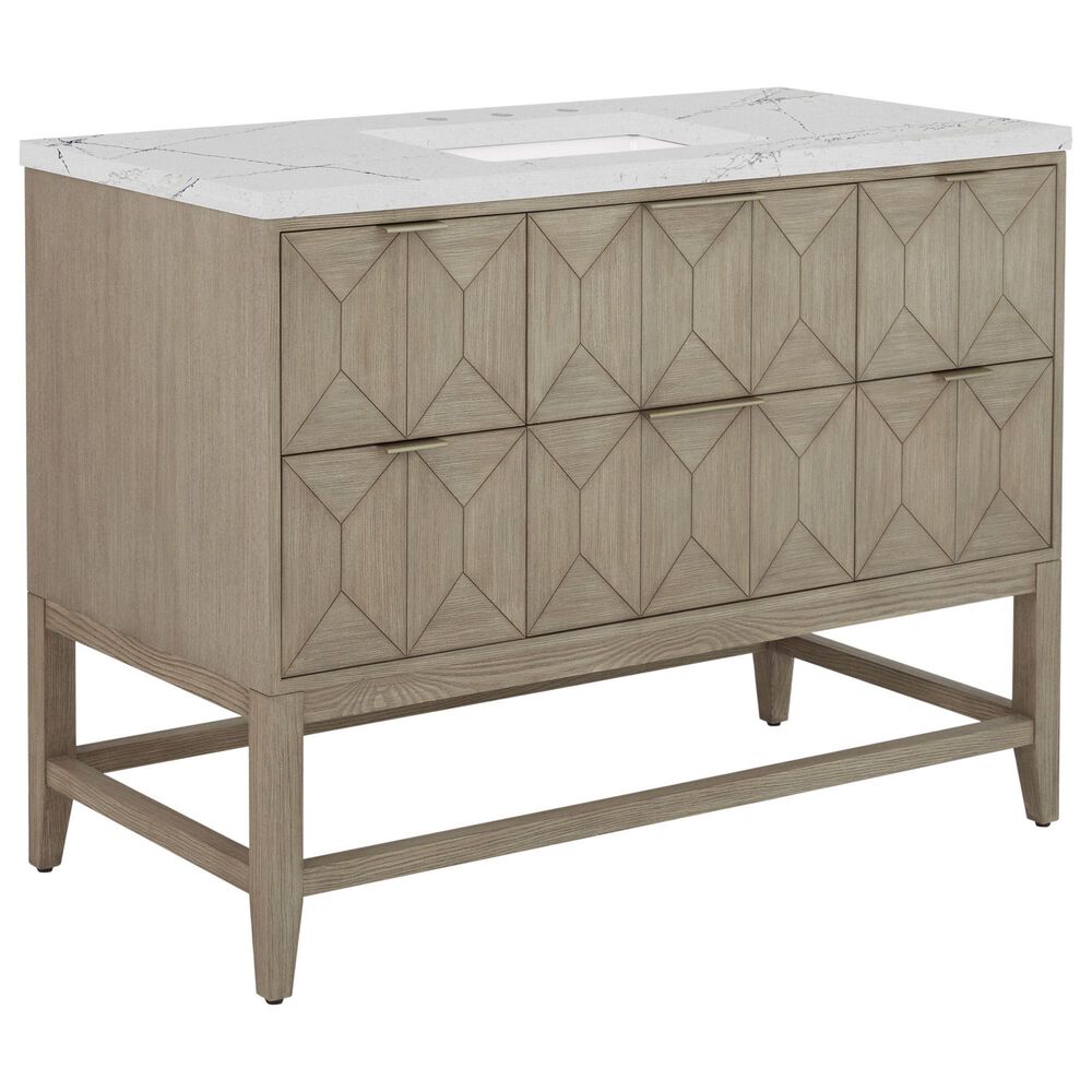 James Martin Vanities Emmeline 48" Single Vanity in Pebble Oak with 3 cm Ethereal Noctis Quartz Top, , large