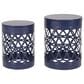 Hearth and Haven Cylindrical-Shaped Iron Patio End Table in Navy Blue (Set of 2), , large