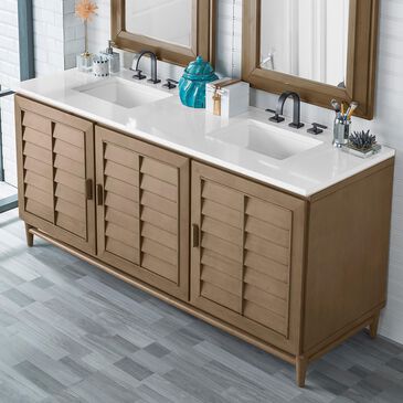 James Martin Vanities Portland 72" Double Bathroom Vanity in Whitewashed Walnut with 3 cm White Zeus Quartz Top and Rectangular Sinks, , large