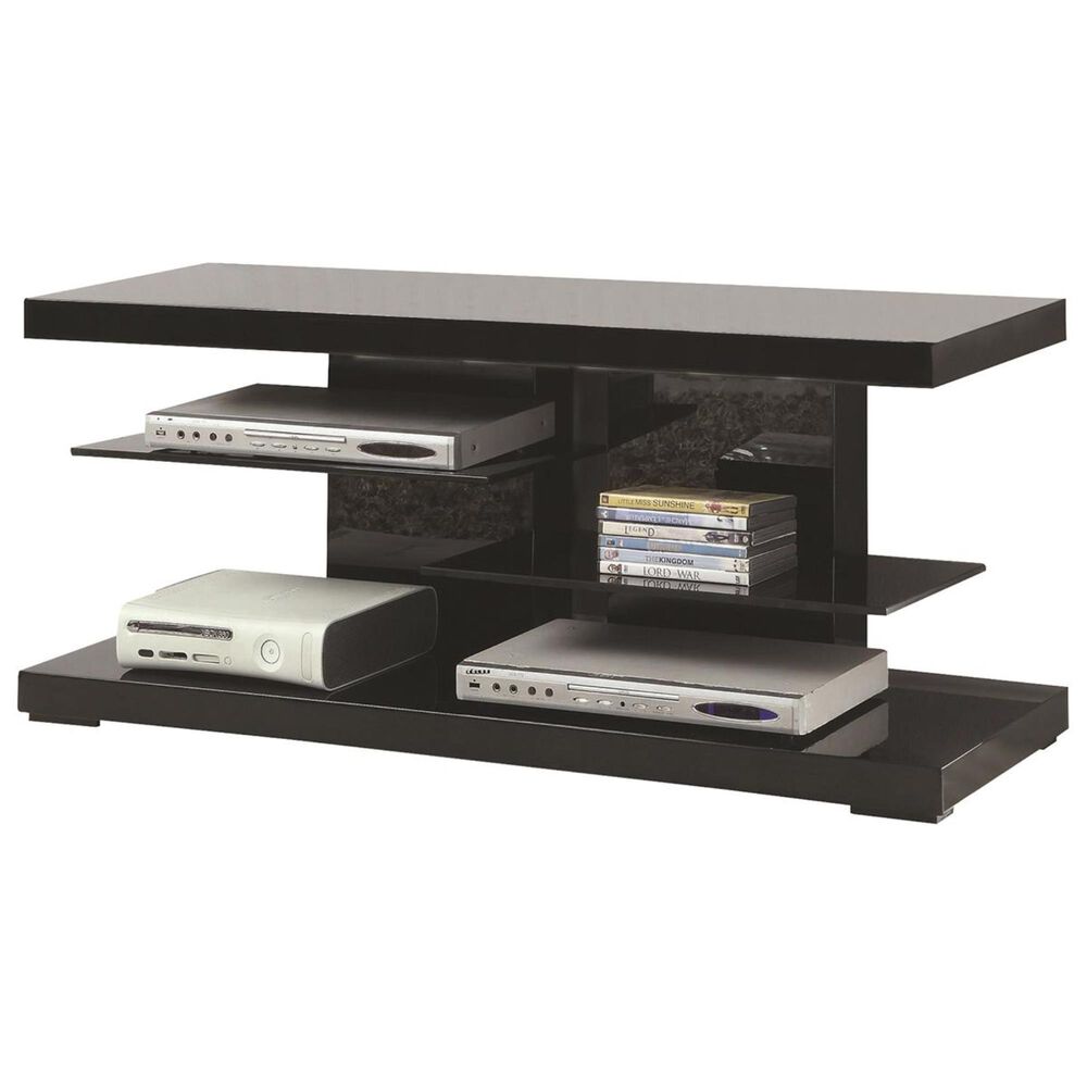 Pacific Landing 47" TV Stand with Alternating Glass Shelves in Black, , large