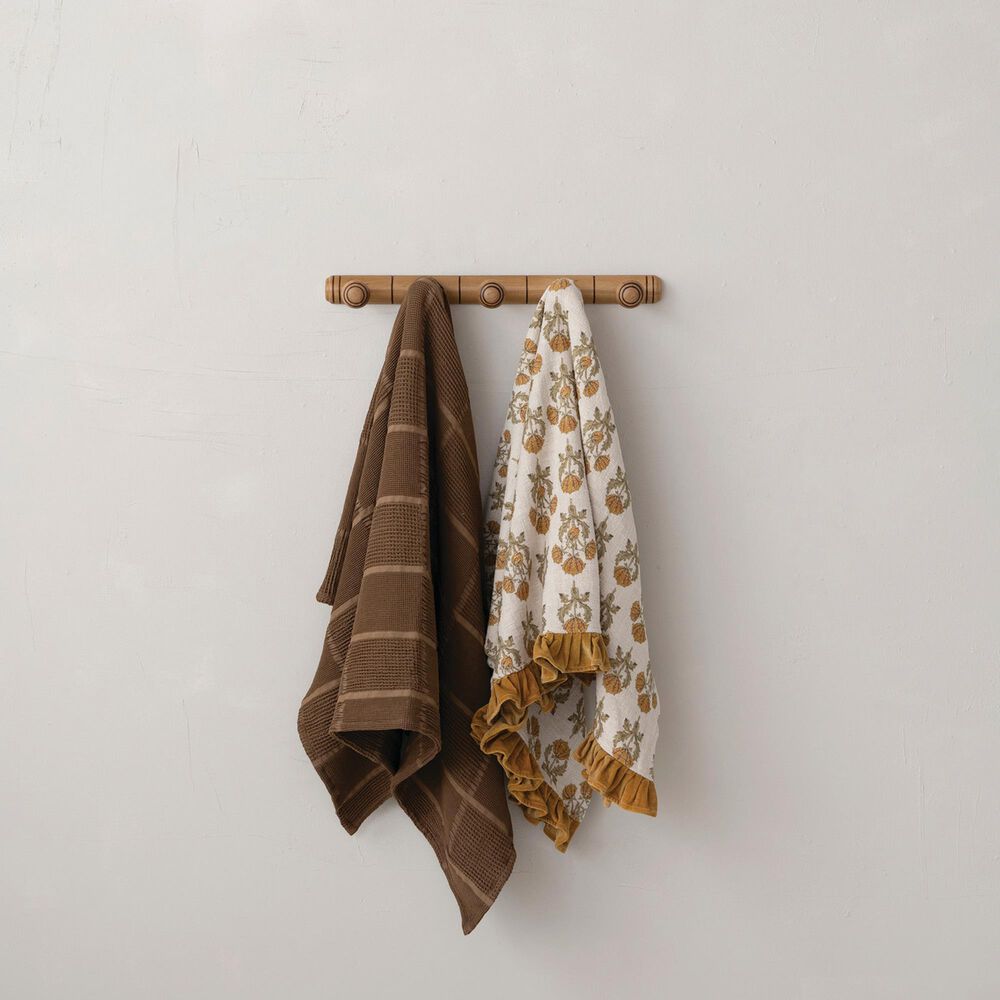Creative Coop Cozy 60"x 50" Cotton Slub Printed Throw with Velvet Ruffle in Multicolor, , large