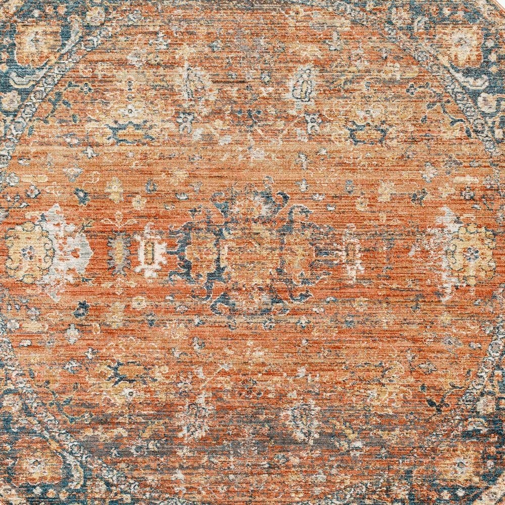 Surya Carlisle 5&#39;3&quot; Round Brick Red, Dark Brown, Olive, Off-White and Medium Gray Area Rug, , large