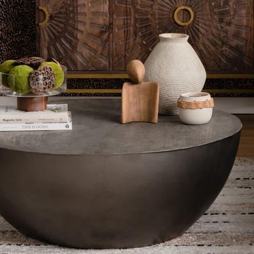 Crestview Collection Bengal Manor Drum Cocktail Table in Pewter, , large