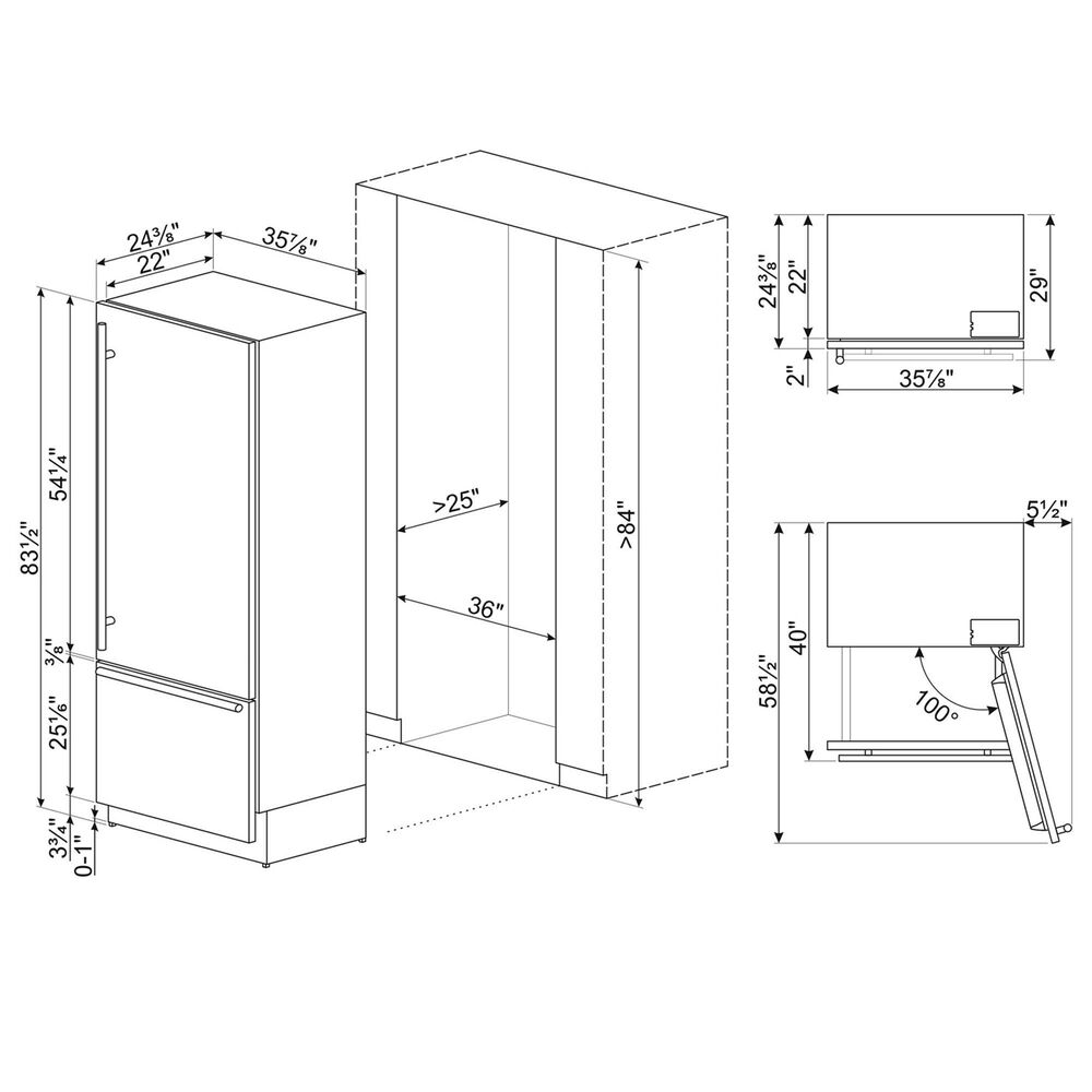 SMEG 19.64 Cu. Ft. Built-In Bottom Mount Refrigerator with Right Hinge in Stainless Steel, , large