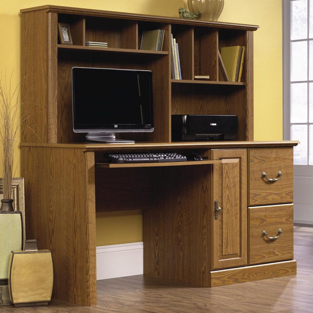 Sauder Orchard Hills Computer Desk and Hutch in Carolina Oak, , large