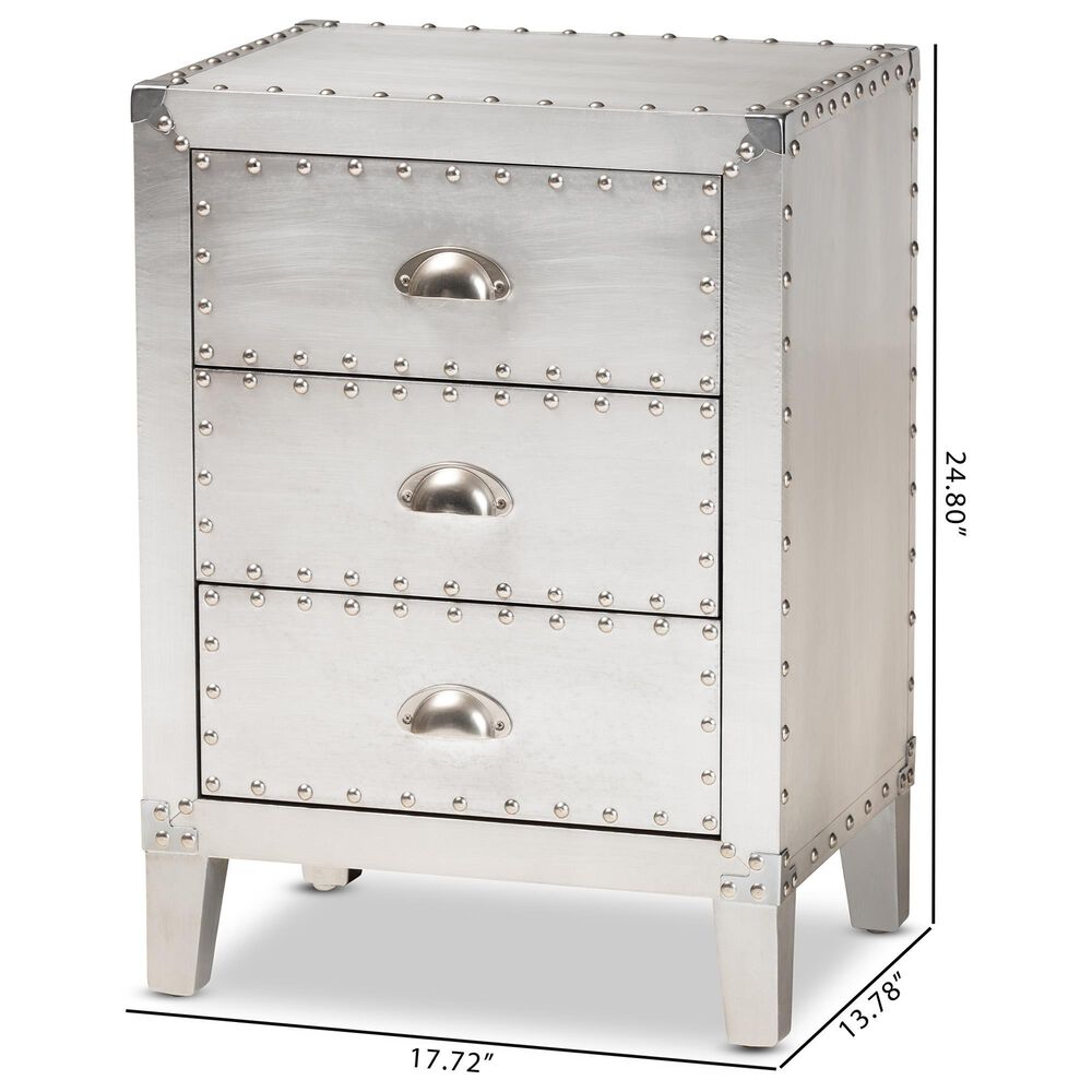 Baxton Studio Claude 3-Drawer End Table in Silver, , large