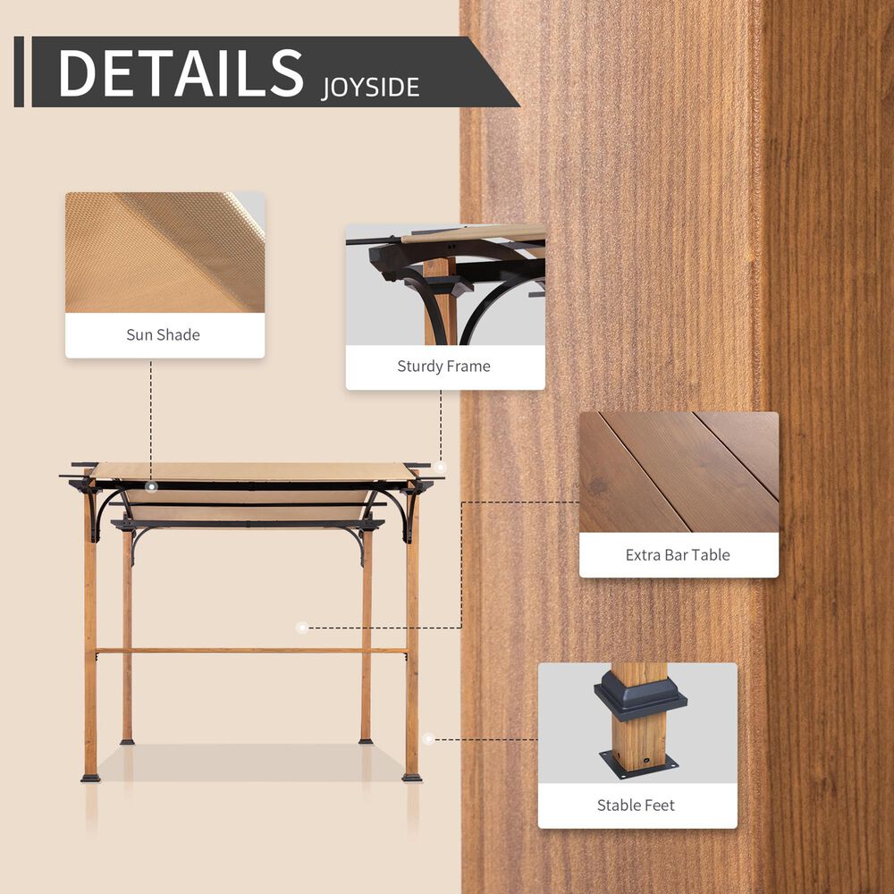 Sunwell Garden 8' x 10' Outdoor Steel Arched Natural Wood Patio Pergola, , large