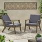 Hearth and Haven Outdoor Acacia Wood Chairs with Open Slatted Backrest and Water-Resistant Cushions in Dark Gray (Set of 2), , large
