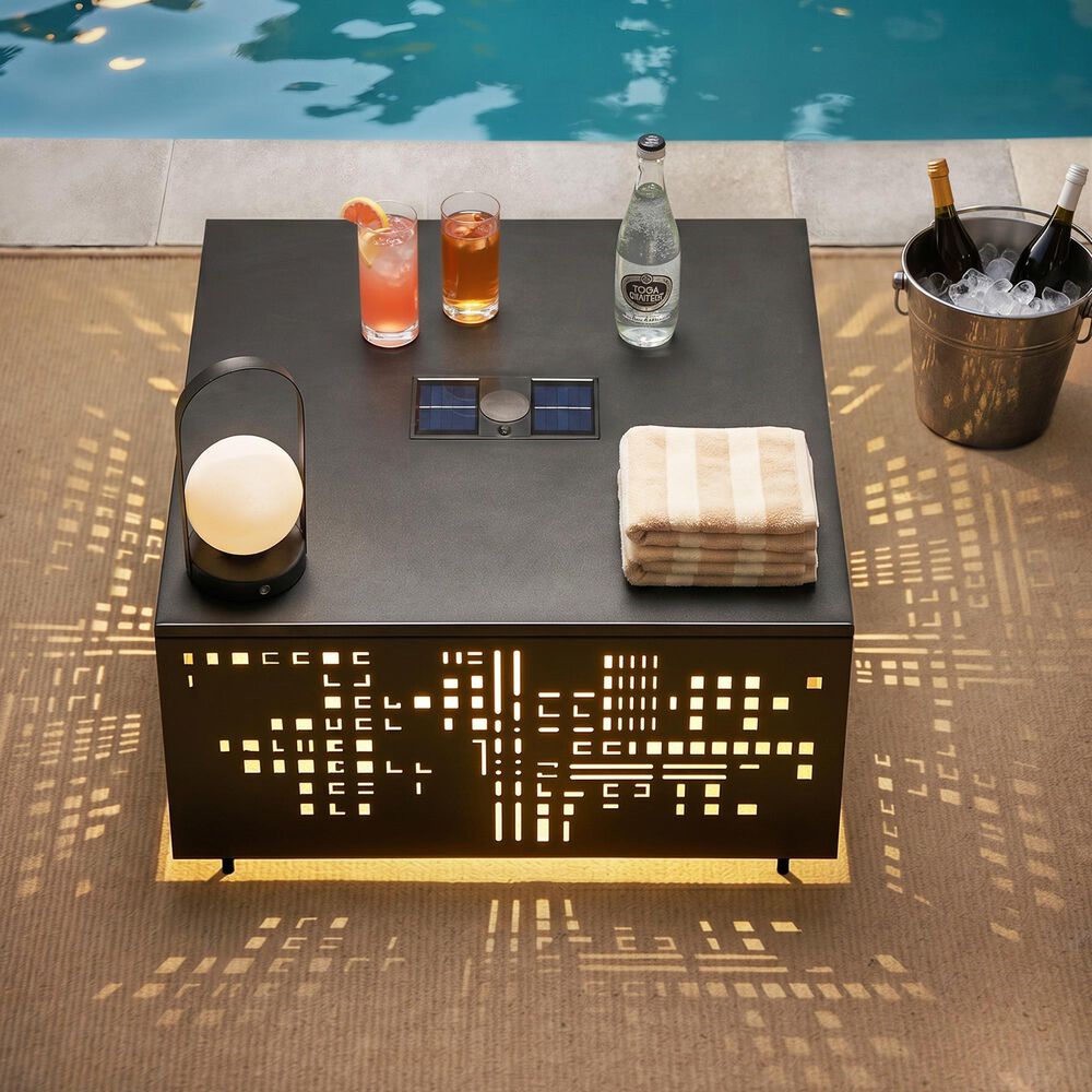 HOMLUX Patio Coffee Table with Solar Lighting in Black, , large