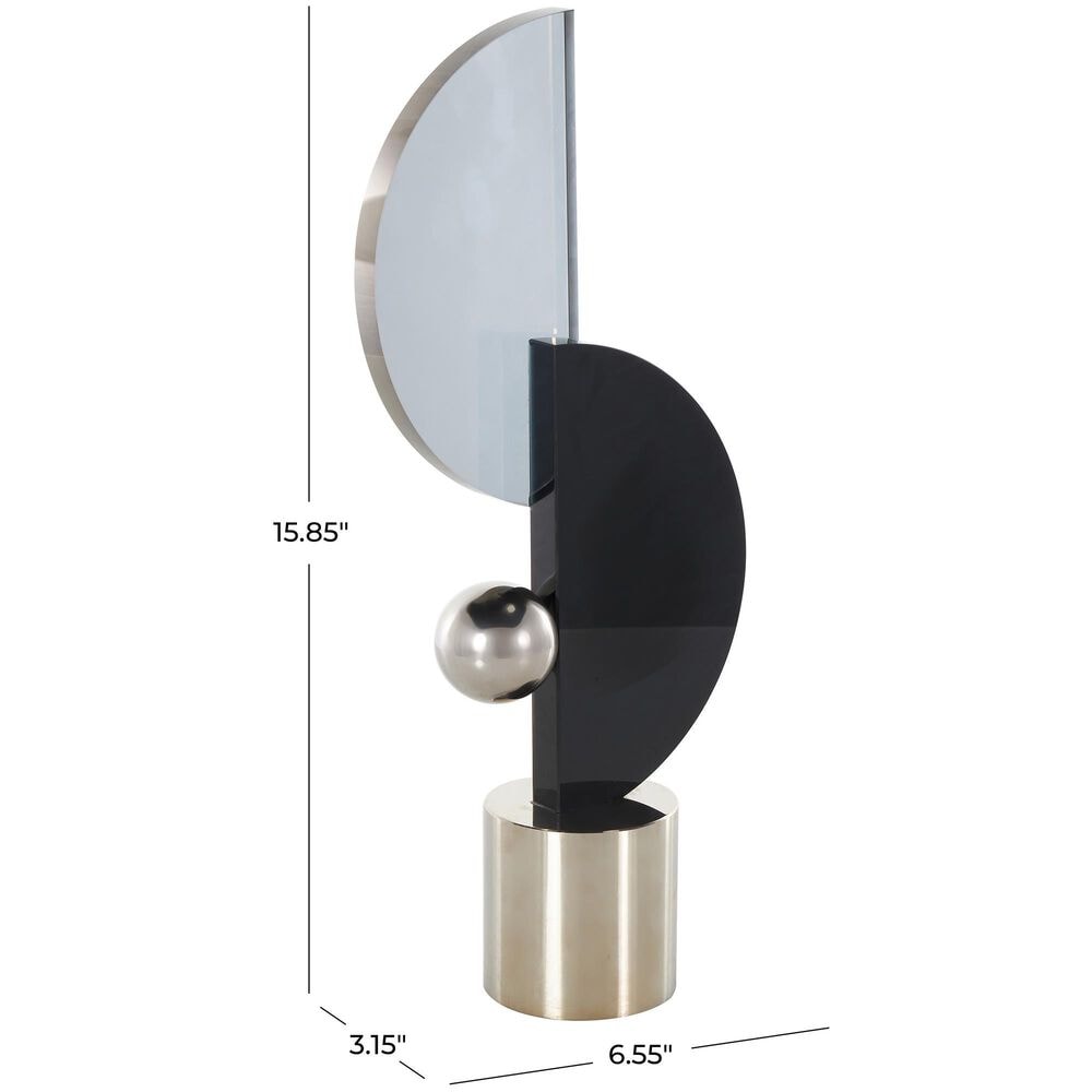 Maple and Jade Abstract Decorative Sculpture with Orb and Base in Black and Silver, , large