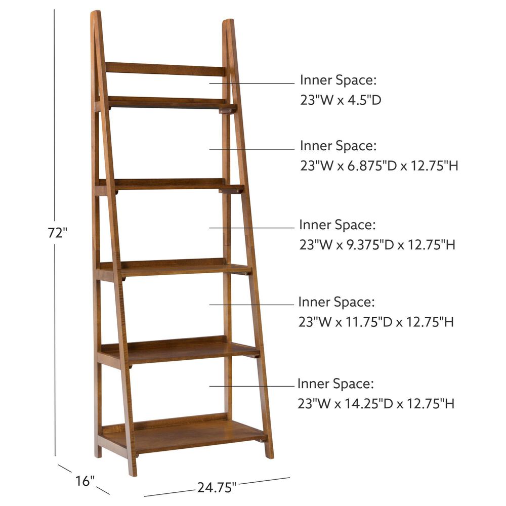 Linon Home Decor Charlotte 5-Shelf Ladder Bookcase in Warm Walnut, , large