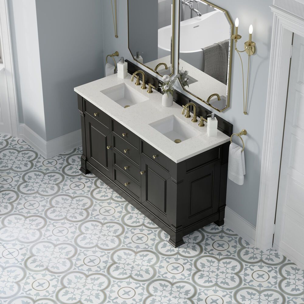 James Martin Vanities Brookfield 60&quot; Double Bathroom Vanity in Black Onyx with 3 cm Lime Delight Quartz Top and Rectangular Sinks, , large