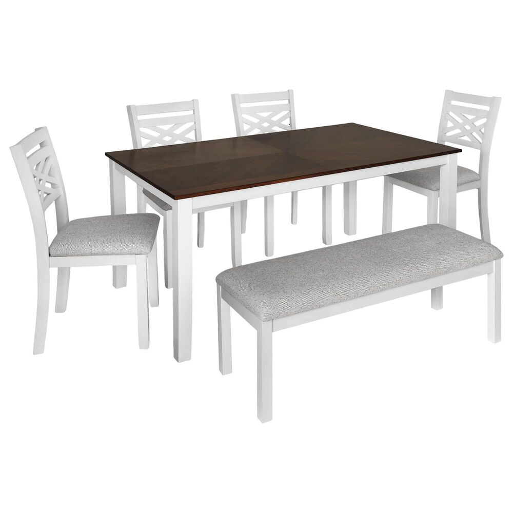 Mayberry Hill Brooks 6-Piece Rectangular Dining Set in Medium Brown and White, , large