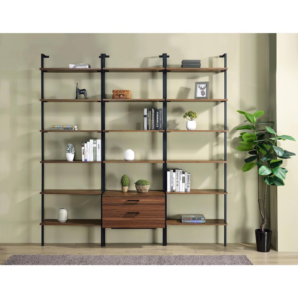 Coaster Owens 5-Shelf Storage Wall Bookcase in Walnut and Black, , large