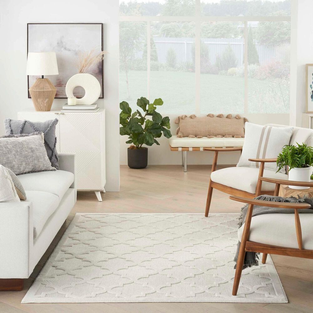 Nourison Easy Care 5&#39; x 7&#39; Ivory and White Indoor/Outdoor Area Rug, , large