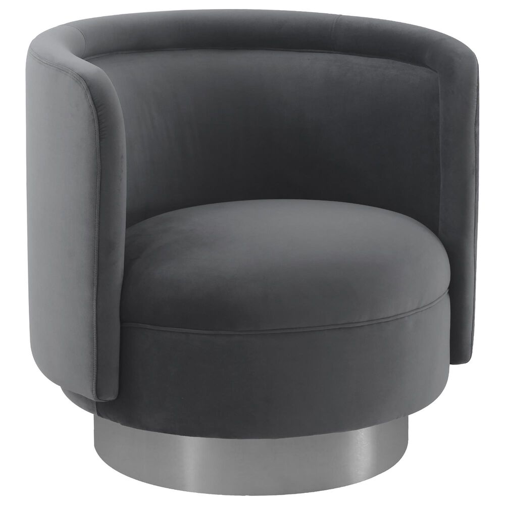 Armen Living Peony Accent Chair in Gray/Shiny Silver, , large