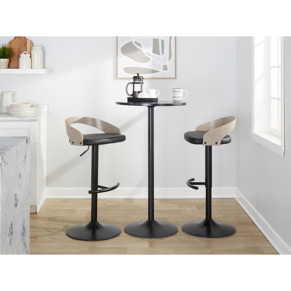 LumiSource Grotto Swivel Barstool with Black Faux Leather Upholstery in Black and Light Grey (Set of 2), , large