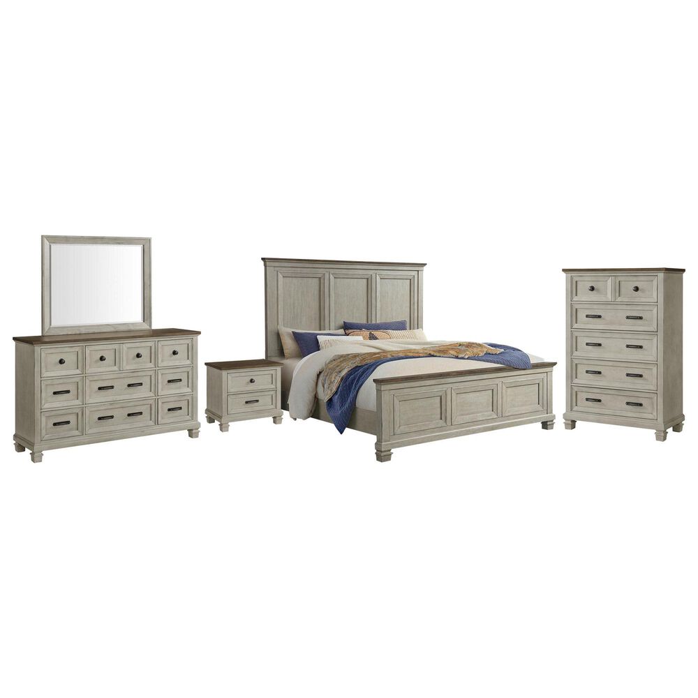 Mayberry Hill Farmington 5-Piece Queen Panel Bedroom Set in Medium Brown and Washed Stone, , large