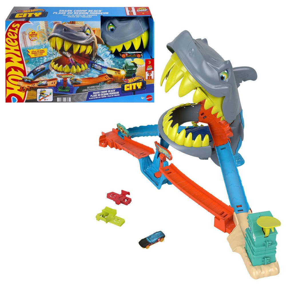 Hot Wheels City Shark Chomp Beach Playset with 1:64 Scale Die-Cast Toy Car, , large