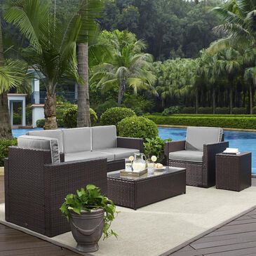 Firefly Palm Harbor 5-Piece Wicker Sofa Conversation Set with Grey Cushions, , large