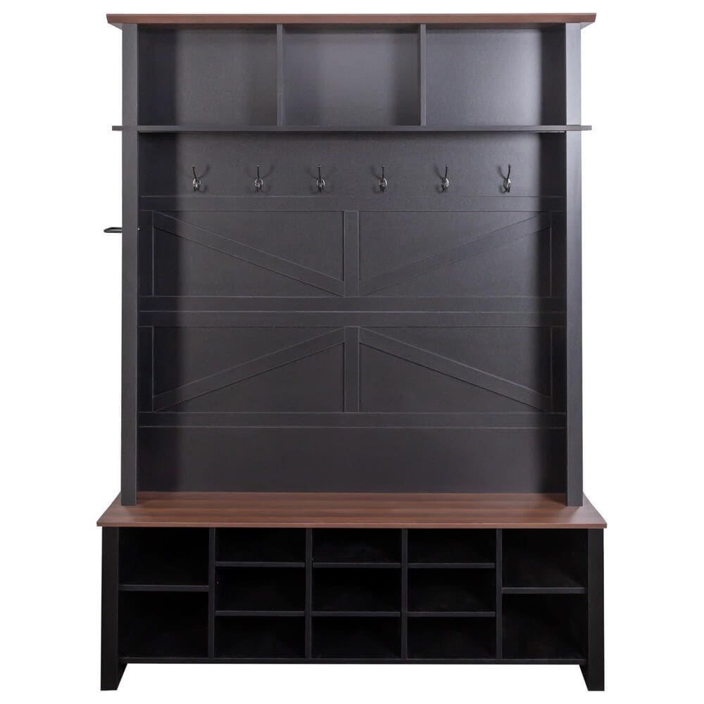 HOMLUX 6-Hook Hall Tree with 16-Compartment in Black and Walnut, , large