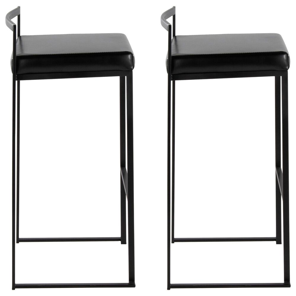 Lumisource Fuji Stackable Barstool with Black Faux Leather Cushion in Black &#40;Set of 2&#41;, , large