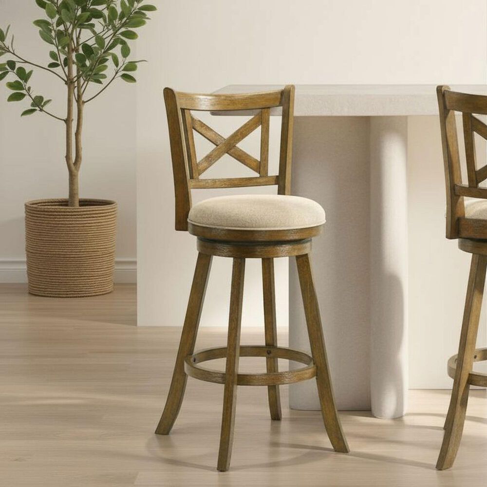Armen Living Kodi Swivel Bar Height Stool with Light Scone Upholstery in Sepia Brown, , large