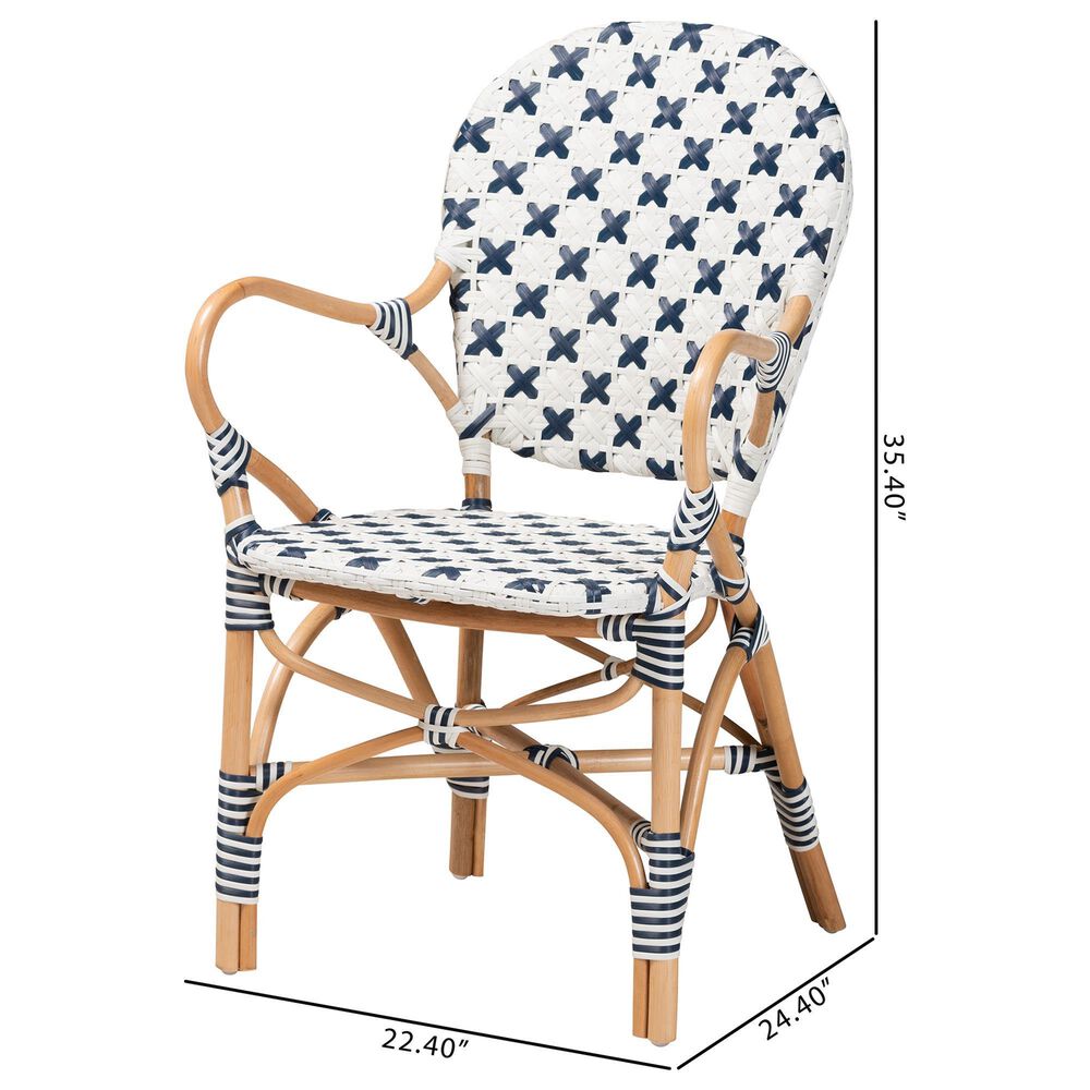 Baxton Studio Bryson Arm Chair in Natural Brown, Blue and White, , large