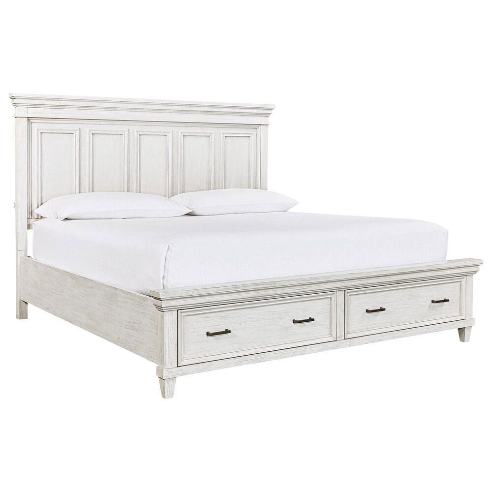 Riva Ridge Caraway 4 Piece King Storage Bedroom Set in Aged Ivory and Brown with USB Ports, , large