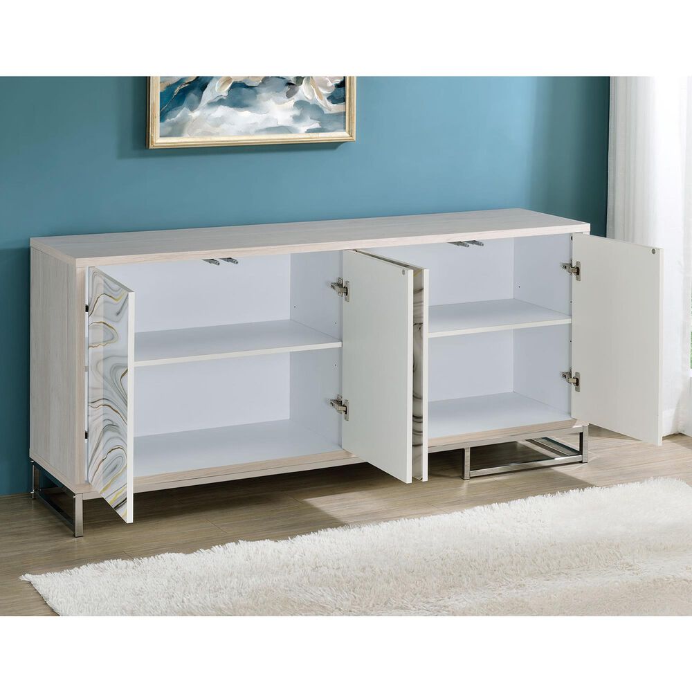 Steve Silver Mike 4-Door Sideboard in White, Gray, Yellow, Bronze and Chrome, , large