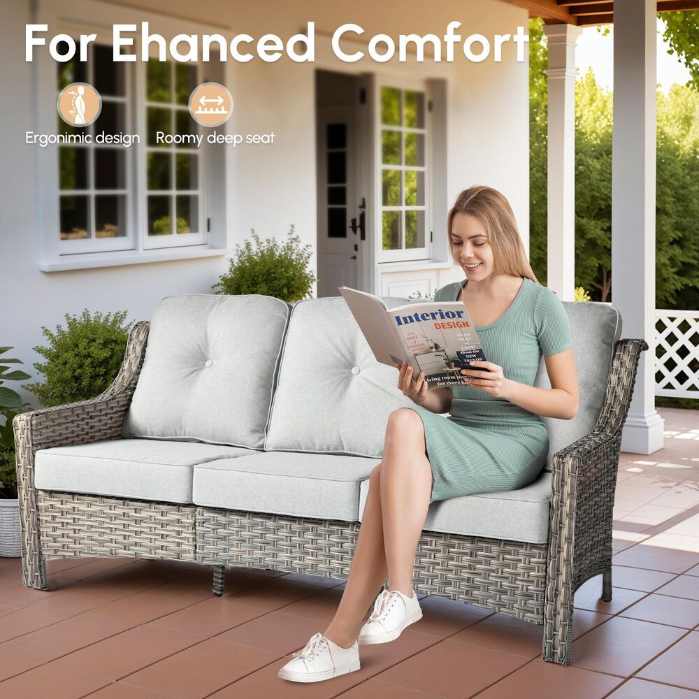HOMLUX 5-Piece Patio Conversation Set with Two Ottomans in Light Gray, , large