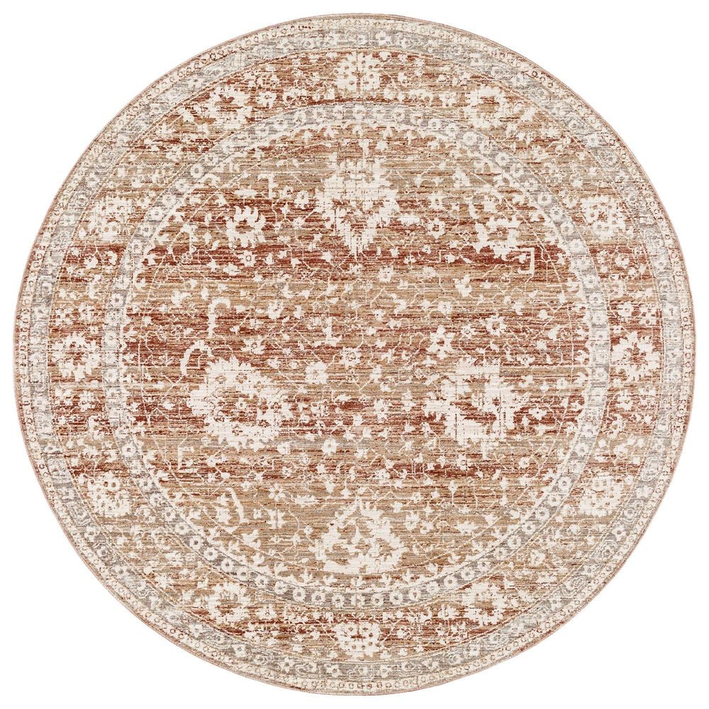 Surya Carlisle 5"3" Round Dusty Pink, Ivory, Pale Blue, Sage, Olive and Medium Brown Area Rug, , large