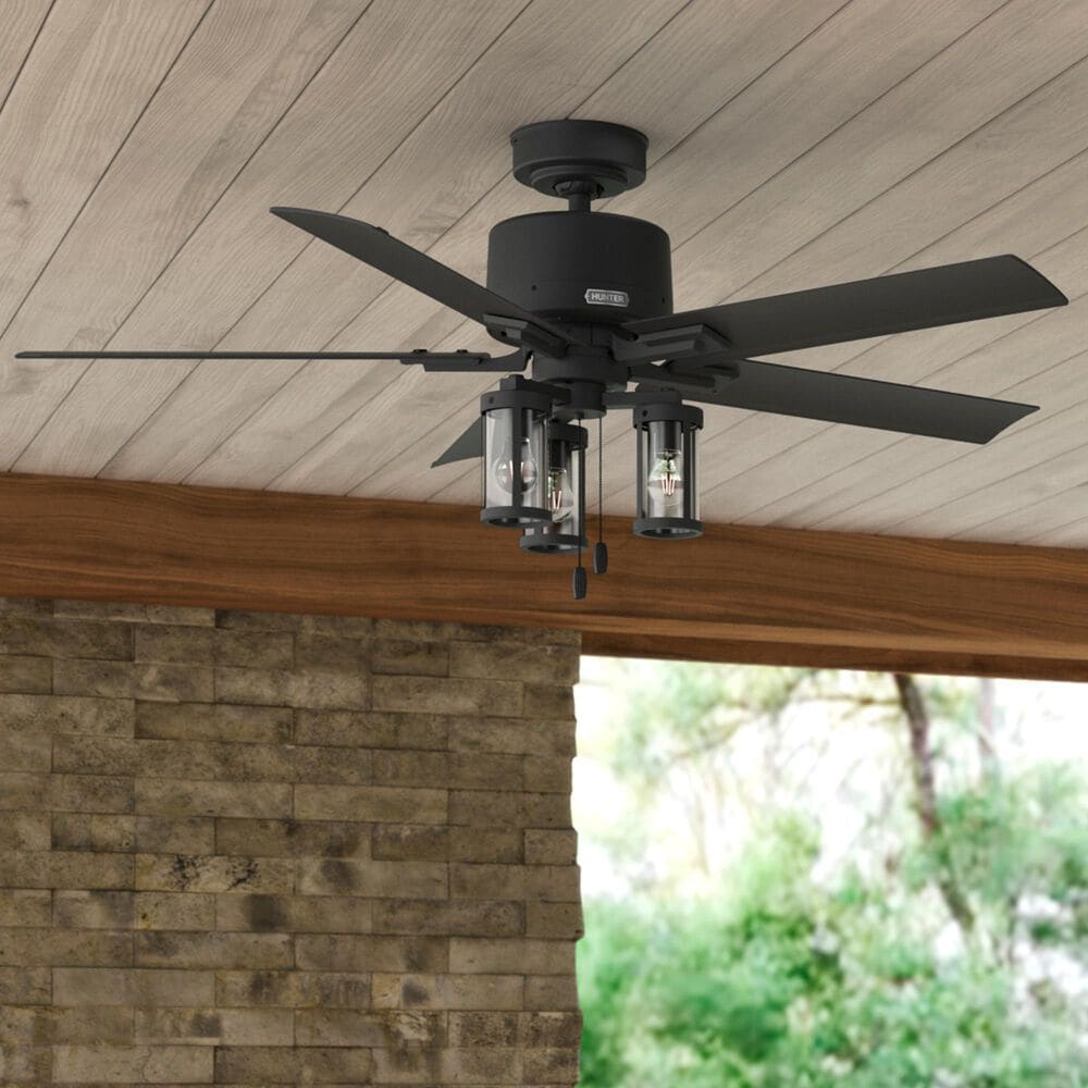 Hunter Lawndale 52&quot; Outdoor Ceiling Fan with LED Lights in Matte Black, , large