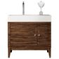 James Martin Vanities Linear 36" Single Bathroom Vanity in Mid Century Walnut with 13 cm Glossy White Solid Surface Top and Rectangular Sink, , large