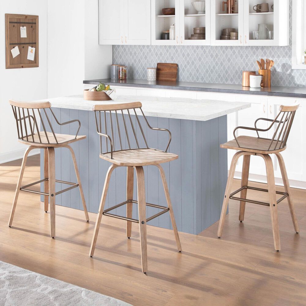 LumiSource Preston Swivel Counter Stool in Whitewashed and Antique Copper, , large