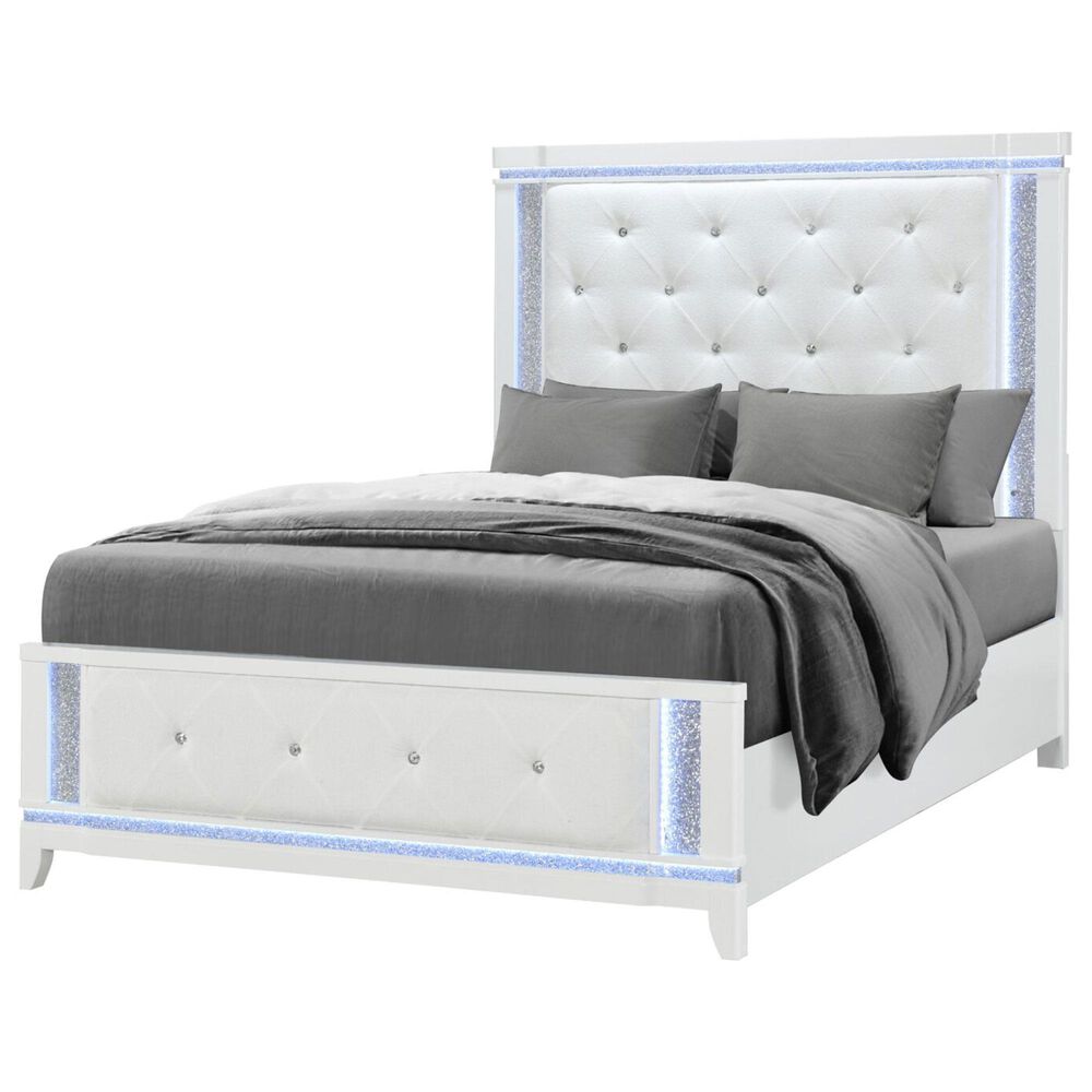 Global Furniture USA Alina Queen Panel Bed with LED in White, , large