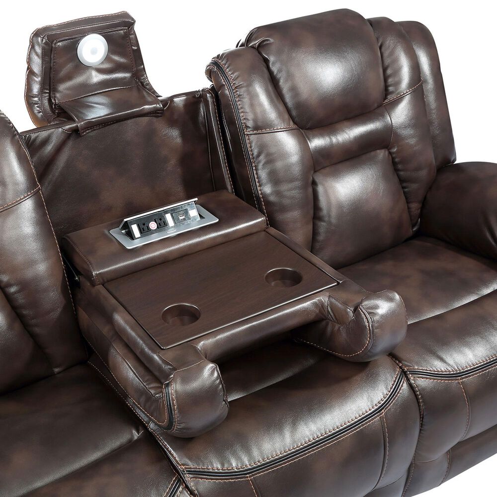 Steve Silver Oportuna Dual-Power Reclining Sofa with Drop-Down Table in Coffee, , large