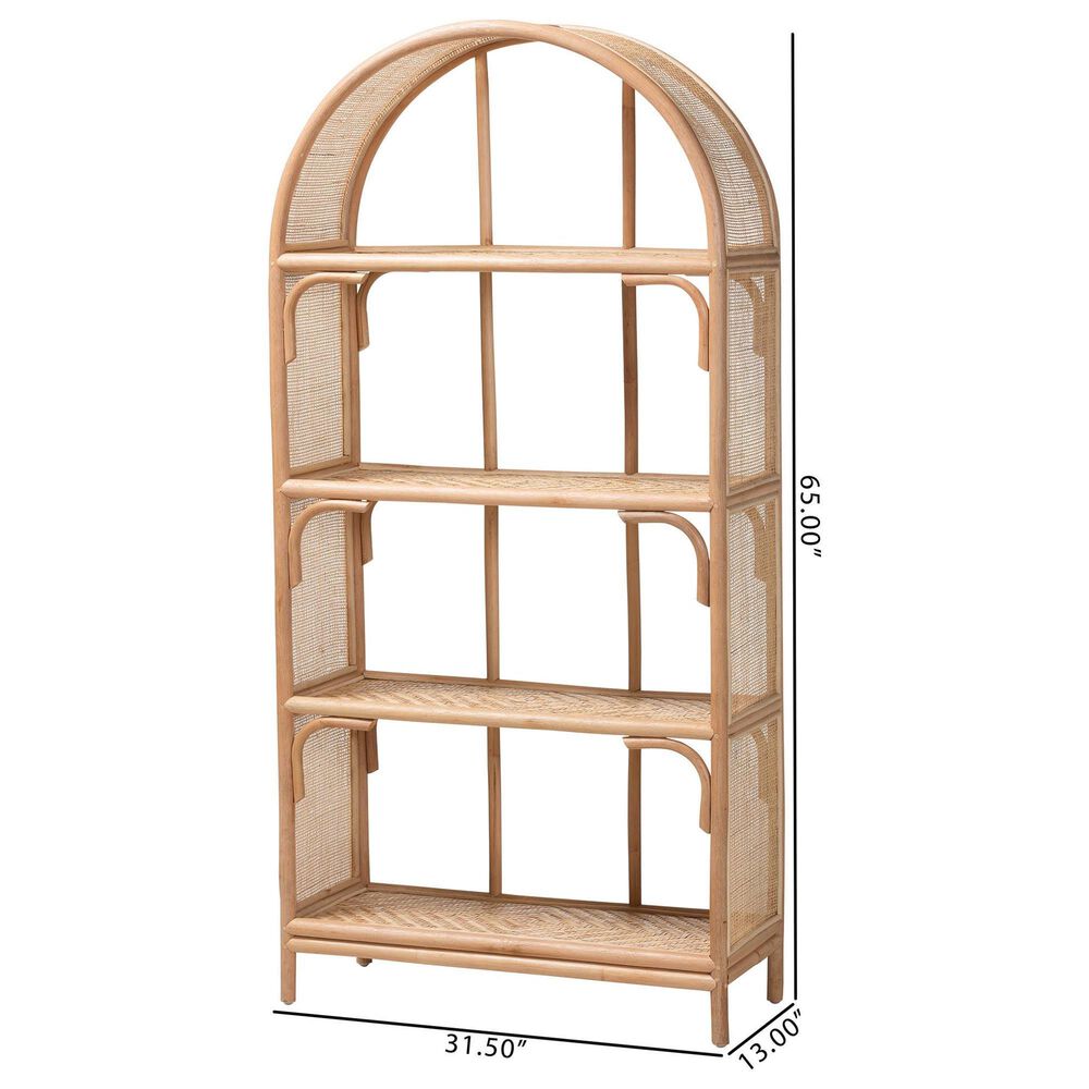 Baxton Studio Natania 4-Tier Arched Bookcase in Natural Brown, , large