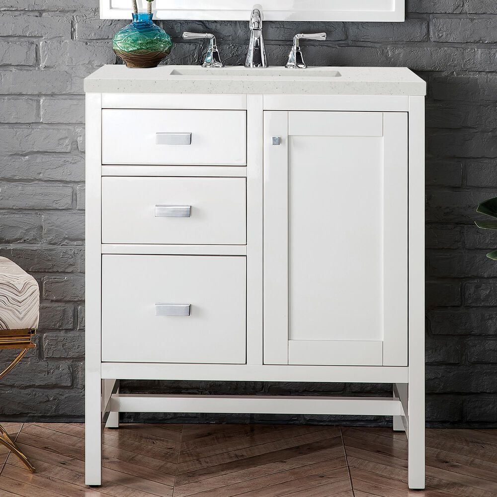 James Martin Vanities Addison 30&quot; Single Bathroom Vanity in Glossy White with 3 cm Lime Delight Quartz Top and Rectangular Sink, , large