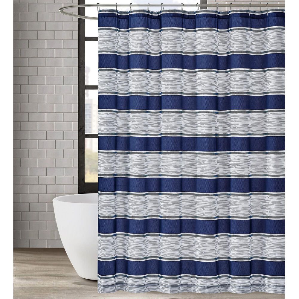 Pem America London Fog Watkins Shower Curtain in White and Blue, , large