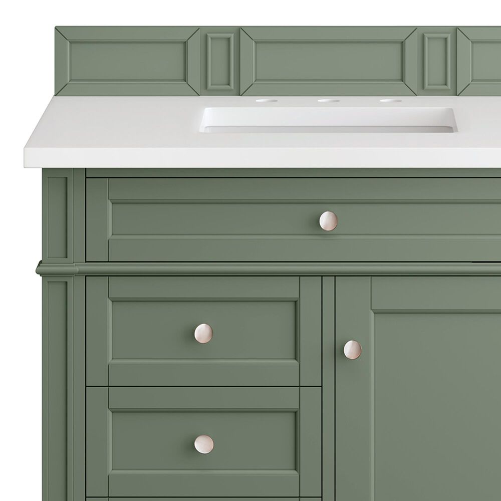 James Martin Vanities Brittany 36" Single Bathroom Vanity in Smokey Celadon with 3 cm White Zeus Quartz Top and Rectangular Sink, , large