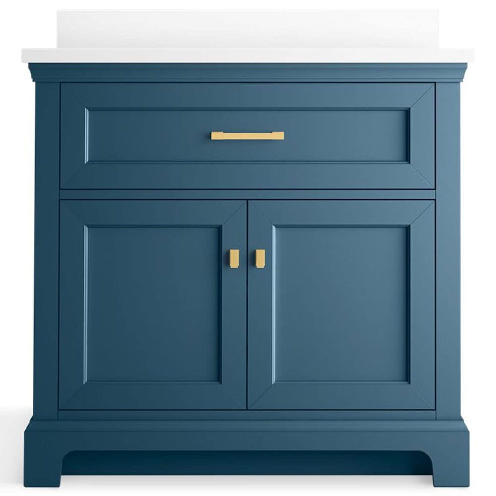 Kohler Charlemont 36&quot; Single Bathroom Vanity in Tidal Blue with 3 cm White Quartz Top and Rectangular Sink, , large