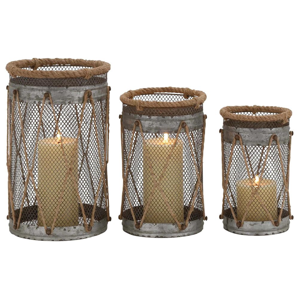 Maple and Jade Rustic Lantern in Silver and Brown (Set of 3), , large