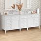 James Martin Brittany 84" Double Bathroom Vanity in Bright White with 3 cm Eternal Jasmine Pearl Top, Rectangular Sinks and FreePower Wireless Charger, , large