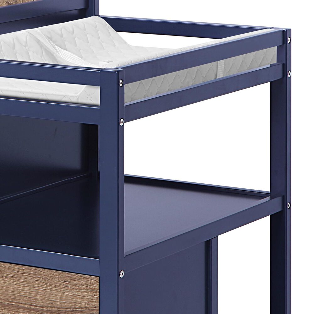Hearth and Haven Connelly 4-In-1 Convertible Crib with Changer Combo in Midnight Blue and Vintage Walnut, , large