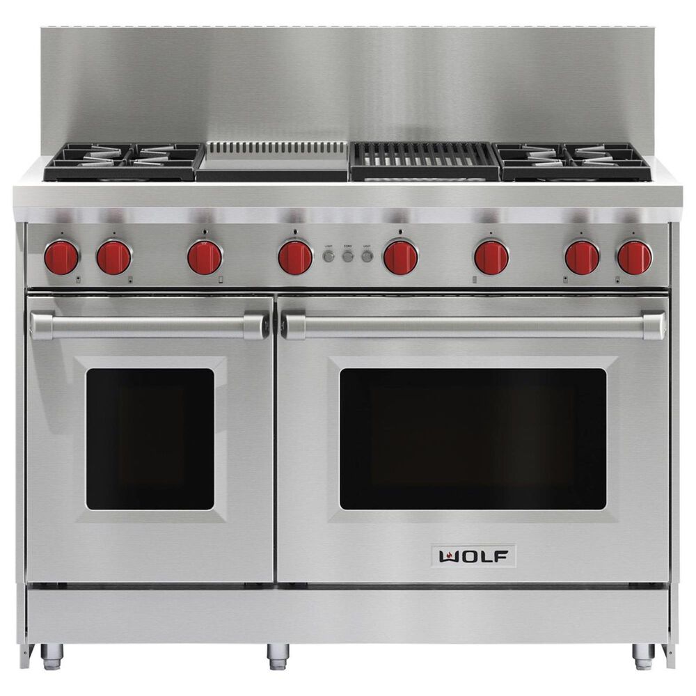 Wolf 48" Liquid Propane Gas Range with Griddle and Grill in Stainless