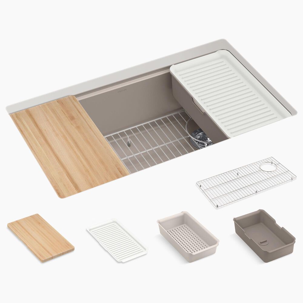 Kohler Billings 32.5" Undermount Single Bowl Workstation Kitchen Sinks in Matte Taupe, , large