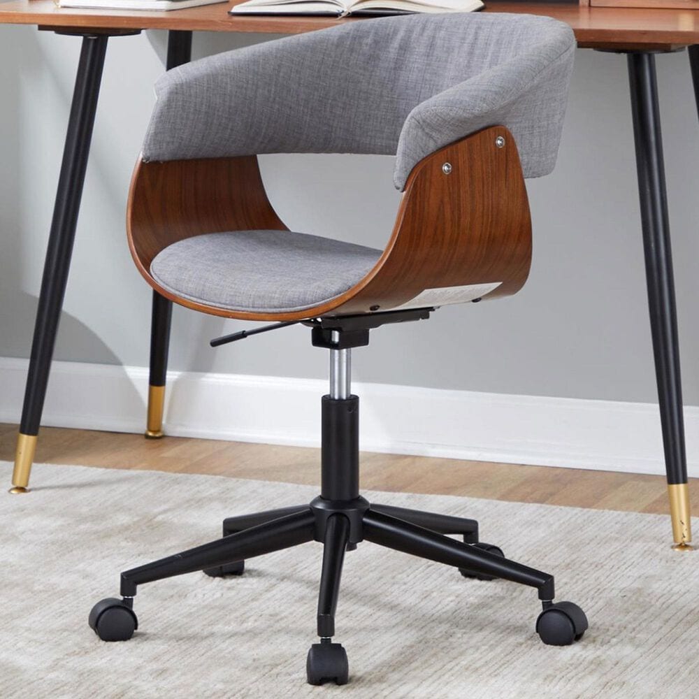 Lumisource Vintage Mod Office Chair with Light Grey Cushion in Walnut and Black, , large